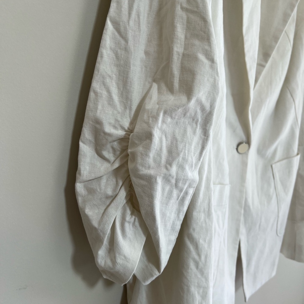 Lane Bryant NWT The Bryant Linen Blend One Button Blazer Ruched 3/4 Sleeves, 24 - Picture 5 of 11